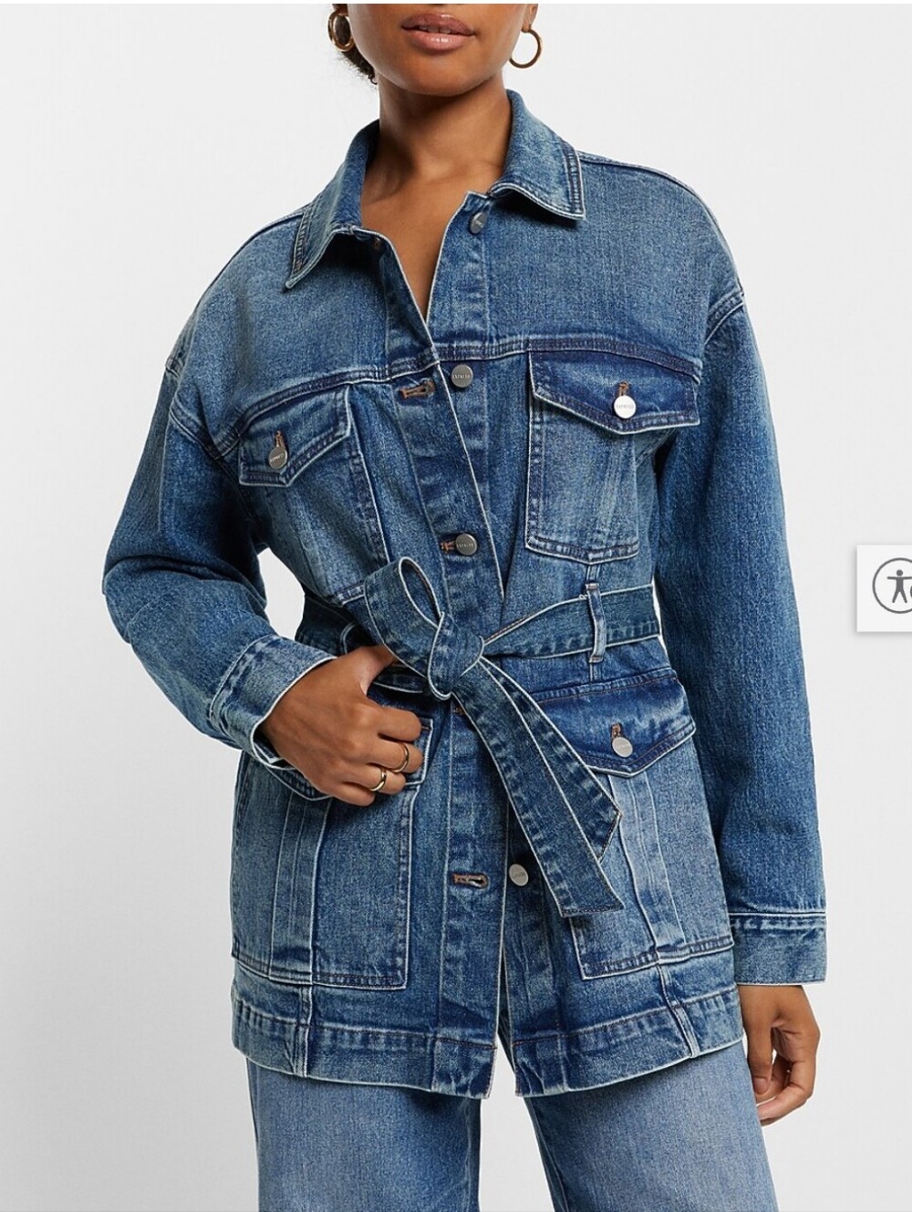 Express Blue Denim Belted Jacket Size L (NWT)